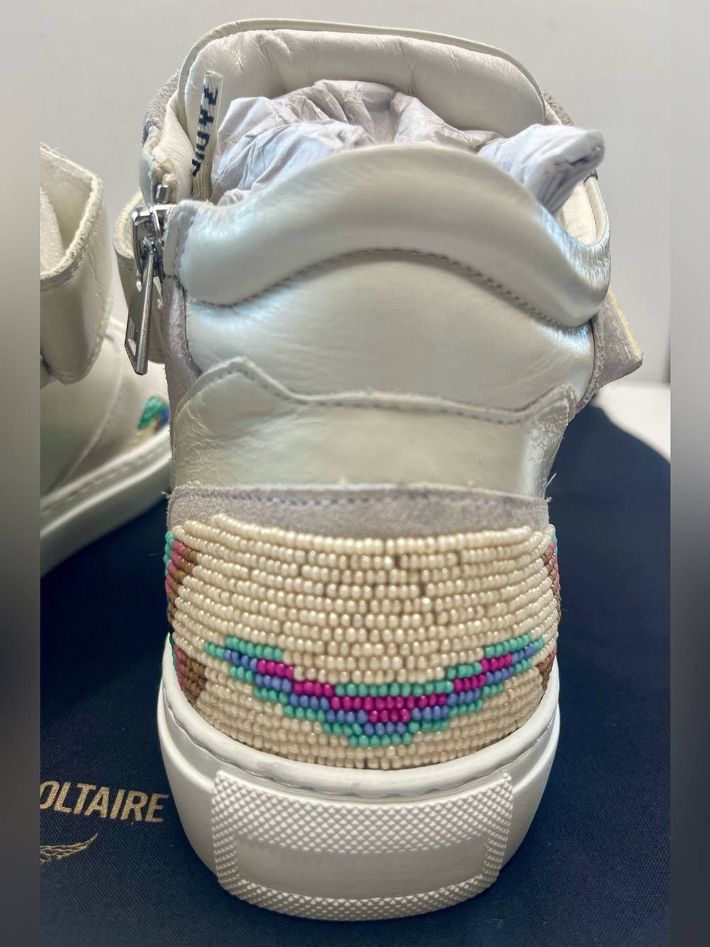 NIB ZADIG & VOLTAIRE MID FLASH FOLK BEADS 💯 LEATHER MID FLASH TRAINER EU39 SZ 8 - Picture 12 of 14